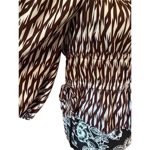 Open Edit Striped Blouse Balloon Sleeve Boat Neck Lightweight ￼ - Picture 5 of 11